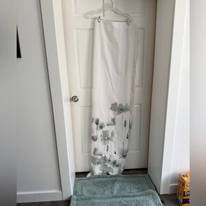 Blue Green Floral Shower Curtain and Bath Mat Set